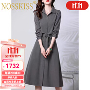 NOSSKISS奢侈高檔品牌長(cháng)袖襯衫連衣裙女2025秋季新款收腰修身顯瘦高級感裙 灰色 L 建議105-115斤