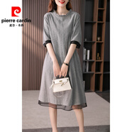 皮爾卡丹（PIERRE CARDIN）撿漏尾單剪標(biāo)木耳邊拼接五分袖連衣裙女寬松氣質(zhì)顯瘦中長(zhǎng)裙夏 千鳥(niǎo)格 M 【95-115斤】