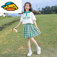 G.duck女童衣服夏裝小學(xué)生套裝夏天中大童女裝3-15歲女孩子夏季網(wǎng)紅套裙 綠色 套裝 120