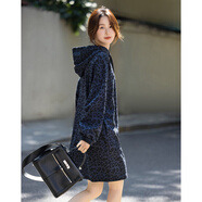 德瑪納【溫潤云朵棉】秋季抽繩連帽豹紋落肩橡筋袖口寬松小個(gè)子女連衣裙