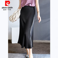 皮爾卡丹（pierre cardin）高端醋酸緞面裙子夏季A字大擺魚(yú)尾裙仿真絲中長(cháng)裙小個(gè)子半身裙女 黑色 【高品質(zhì)】 S 建議80-96斤