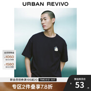 UR2025夏季新款男裝時(shí)尚休閑萌寵刺繡圓領(lǐng)短袖T恤UMY450025 正黑 S