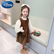 迪士尼（Disney）女童秋冬背帶裙春秋燈芯絨七分裙女寶寶燈芯絨背心裙連衣裙洋氣潮 背心裙棕色單件 100