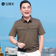 寶財(cái)羊爸爸裝男士夏季寬松冰絲短袖t恤男POLO條紋衫休閑中老年人上衣 