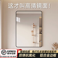 含雅鋁合金衛(wèi)生間浴室鏡子免打孔掛墻式洗手間廁所化妝大鏡子貼墻自粘 經(jīng)典黑【30*40cm】高清防爆