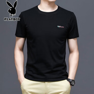 花花公子（PLAYBOY）男士T恤男短袖夏季黑色中年男裝圓領(lǐng)半袖上衣體恤衫 黑色 7018 M 適合100-120斤穿