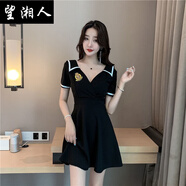 望湘人女裝性感連衣裙夏氣質(zhì)深V領(lǐng)低胸收腰顯瘦a字裙足浴技師工作服 726黑色 XL