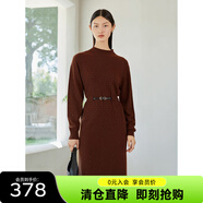 敦奴（DUNNU）商場同款中領(lǐng)H版型長袖波點全羊毛針織連衣裙含腰帶 深咖 M
