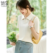 她享短袖t恤女新中式盤(pán)扣襯衫領(lǐng)上衣小衫國(guó)風(fēng)夏季百搭POLO衫女T52T032