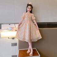 G.DUCKKIDS小黃鴨適合6-15歲女童碎花收腰連衣裙夏季新款泡泡袖公主學(xué)生裙子 圖片色 120 cm