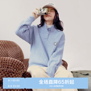樂町絨感按毛衣半高領(lǐng)針織衫慵懶風(fēng)精致胸針套頭毛衣 水藍(lán)色（現(xiàn)貨） S