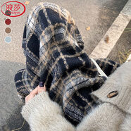 浪莎山本格子褲子女秋冬季2025新款高腰垂感闊腿褲休閑加厚毛呢女褲