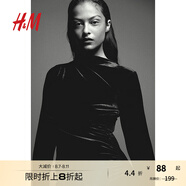 H&M女裝絲絨連衣裙秋季休閑碎褶修身高領(lǐng)連衣短裙1203204 黑色/絲絨 160/88