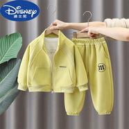 迪士尼（Disney）男童運動(dòng)套裝春秋款2025新款帥氣男孩休閑兩件套兒童春裝時(shí)髦衣服 蛋黃色 130 (建議125厘米左右)
