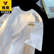 雅鹿短袖T恤男夏季寬松打底衫五分T恤潮牌半袖潮流百搭港風(fēng)體恤上衣 白色 M 推薦100-120斤