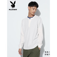 花花公子（PLAYBOY）男女裝情侶裝華夫格亨利領(lǐng)套頭衫長(cháng)袖T恤純色 465496/01乳白色 XS 160/76A