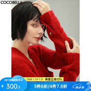 COCOBELLA質(zhì)感花紗細(xì)閃銀蔥粗針毛衣軟糯親膚針織外套MZ101-3 紅色 L