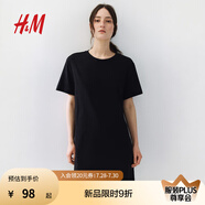 H&M女裝連衣裙夏季純棉圓領(lǐng)短袖簡(jiǎn)約休閑舒適T恤式連身裙1278156 黑色 S 160/88