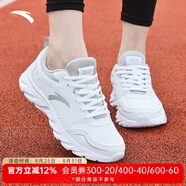 安踏漫步運(yùn)動(dòng)鞋女鞋女士夏秋季款皮網(wǎng)面透氣輕便防潑水軟底跑步鞋子女 (皮面)安踏白/淡灰-4 39