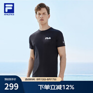 FILA官方男子短袖T恤夏季簡約圓領運動男裝上衣休閑針織套頭衫 深黑-BK（新版） M 170/92A