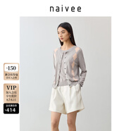 納薇（naivee）商場(chǎng)同款25夏新款高智感學(xué)院風(fēng)菱格紋針織開衫長(zhǎng)袖 中灰 S 155/80A/S