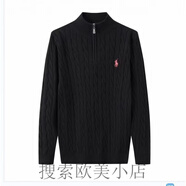 拉夫勞倫（Ralph lauren）立領(lǐng)毛衣秋冬款麻花拉鏈針織衫套頭大碼麻花毛線衣純棉上衣 黑色 S