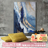 水競?cè)霊粜P(guān)油畫手繪客廳背景墻裝飾畫簡約抽象畫輕奢掛畫豎版定制畫 B款抽象大海 摩登黑(金屬框) 70*100（小戶型推薦）