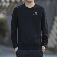 駱駝（CAMEL）男士刺繡圓領長袖衛(wèi)衣春秋冬季新款保暖休閑百搭打底衫上衣 黑色 L 100-120斤