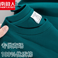 南極人藏藍(lán)色高重磅純棉短袖T恤夏季寬松休閑百搭體恤衫 (品質(zhì)升級)墨綠色 XL