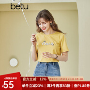 betu百圖女裝春裝新款寬松韓版卡通印花短袖T恤ins潮JD2102T08 黃色 S