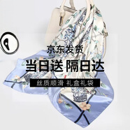 達芬奇密碼絲巾女士圍巾禮盒披肩送長(cháng)輩媽媽生日禮物 花鳥(niǎo)彩繪 水藍