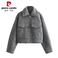 皮爾卡丹（pierre cardin）ins風(fēng)網(wǎng)紅歐美秋冬新品時(shí)尚毛呢短外套女感休閑夾克 灰色 M 歐美尺碼偏大