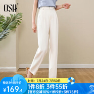 歐莎（OSA）高腰窄版OL職業(yè)垂感煙管西裝褲女通勤顯瘦直筒休閑褲子2025秋新款 米白色 XL