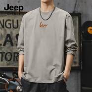 JEEP SPIRIT吉普純棉春季長(cháng)袖t恤男高級感休閑寬松上衣透氣親膚復古重磅體恤
