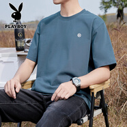 花花公子（PLAYBOY）2025新款潮牌重磅純棉短袖T恤男寬松體恤夏季潮流 43藍色純棉短袖-1365 S 建議90-115斤
