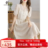 clotho Rennie品牌女裝白色蕾絲連衣裙女2025夏季新款溫柔風(fēng)氣質(zhì)名媛收腰長(cháng)裙 米白色 S