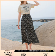 三彩2025夏季新款碎花半身裙高腰開(kāi)叉雪紡A字裙浪漫長(cháng)裙清新M