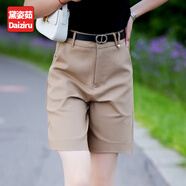 黛姿茹夏季短褲高腰女五分褲寬松休閑褲子西裝卡其色闊腿直筒中褲5分褲 23506卡其色 2XL /30碼(125~135斤)