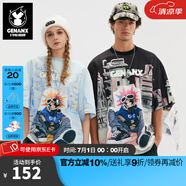 GENANX閃電潮牌夏季新品男半袖t恤涼感太空棉數(shù)碼印花吸濕排汗落肩袖短T 黑色 L 【建議】參考尺碼助手或客服