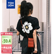 唐獅（TonLion）2023女圓領(lǐng)印花短袖T恤 黑色 S 
