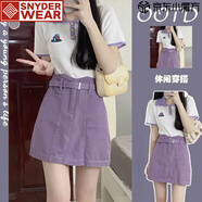 SNYDER WEAR2025新款夏季女套裝溫柔系穿搭韓版Polo領(lǐng)短袖顯瘦紫色半身裙套裝 套裝半身裙+上衣 S 85斤-95斤