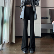 妹丫黑色西裝褲女春秋2025新款高腰垂感微喇叭褲小個(gè)子美式拖地馬蹄褲 黑色九分 XL