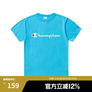 Champion夏季經(jīng)典款印花草寫LOGO圓領(lǐng)休閑運(yùn)動T恤無性別冠軍短袖男女情侶 湖藍(lán)色 M