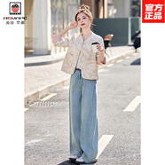 AEMAPE高級感穿搭一整套新中式國風(fēng)輕奢感短外套搭配高腰牛仔褲女套裝女 米白外套+牛仔褲 L 【建議101-120斤】