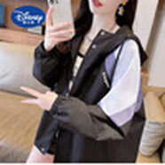 迪士尼（Disney）女大童連帽韓版風(fēng)衣12歲少女孩春秋款13初中生學(xué)生工裝沖鋒外套外 黑色冬裝加絨 175 L(建議100-115)