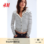 H&M女裝毛針織衫秋季薄款時(shí)尚法式慵懶短款打底衫miu系開(kāi)衫0579541 白色/條紋 S 160/88