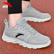 安踏男鞋跑步鞋男2025秋季軟底皮面透氣運動(dòng)鞋子緩震耐磨旅游鞋休閑鞋 -9芯片灰/霧灰 42