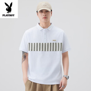 花花公子（PLAYBOY）2025夏季冰絲棉短袖T恤男裝翻領(lǐng)拼接百搭POLO衫休閑時(shí)尚潮流體恤 826白色 XL 130-145斤