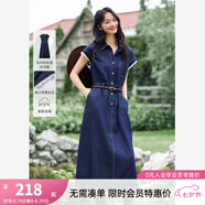 梵希蔓深藍色復古牛仔連衣裙女2025夏季新款蕾絲袖口氣質(zhì)收腰長(cháng)裙 A1527 牛仔藍 S