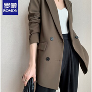 羅蒙胖mm大碼咖色中長(cháng)款小西裝外套女時(shí)尚顯瘦炸街職業(yè)西服上衣200斤 咖色【方衣角】 XL 115-130斤